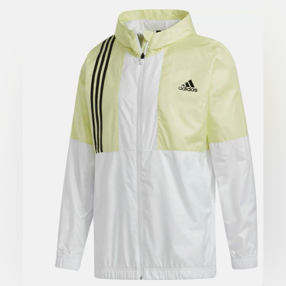 adidas Axis Wind Jacket Mens Hooded Windbreaker White / Yellow Tint